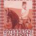 Design of the anniversary stamp with Austrian Franz Joseph I. on horseback